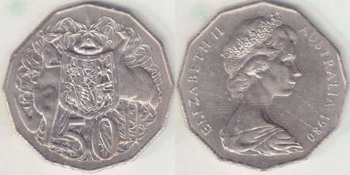 1980 Australia 50 Cents (cut edge) Unc A001556